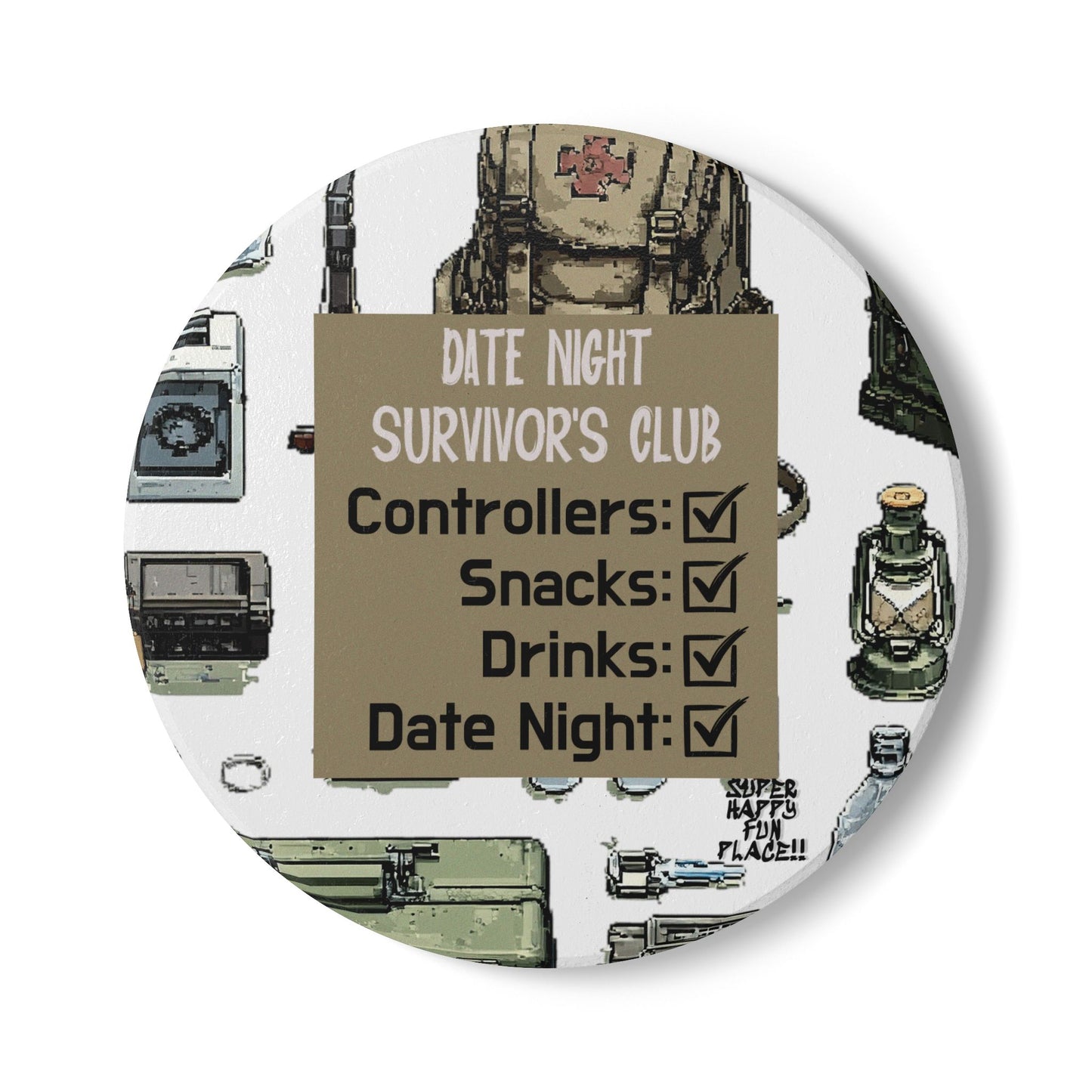 Date Night Survivor's Club Ceramic Coaster