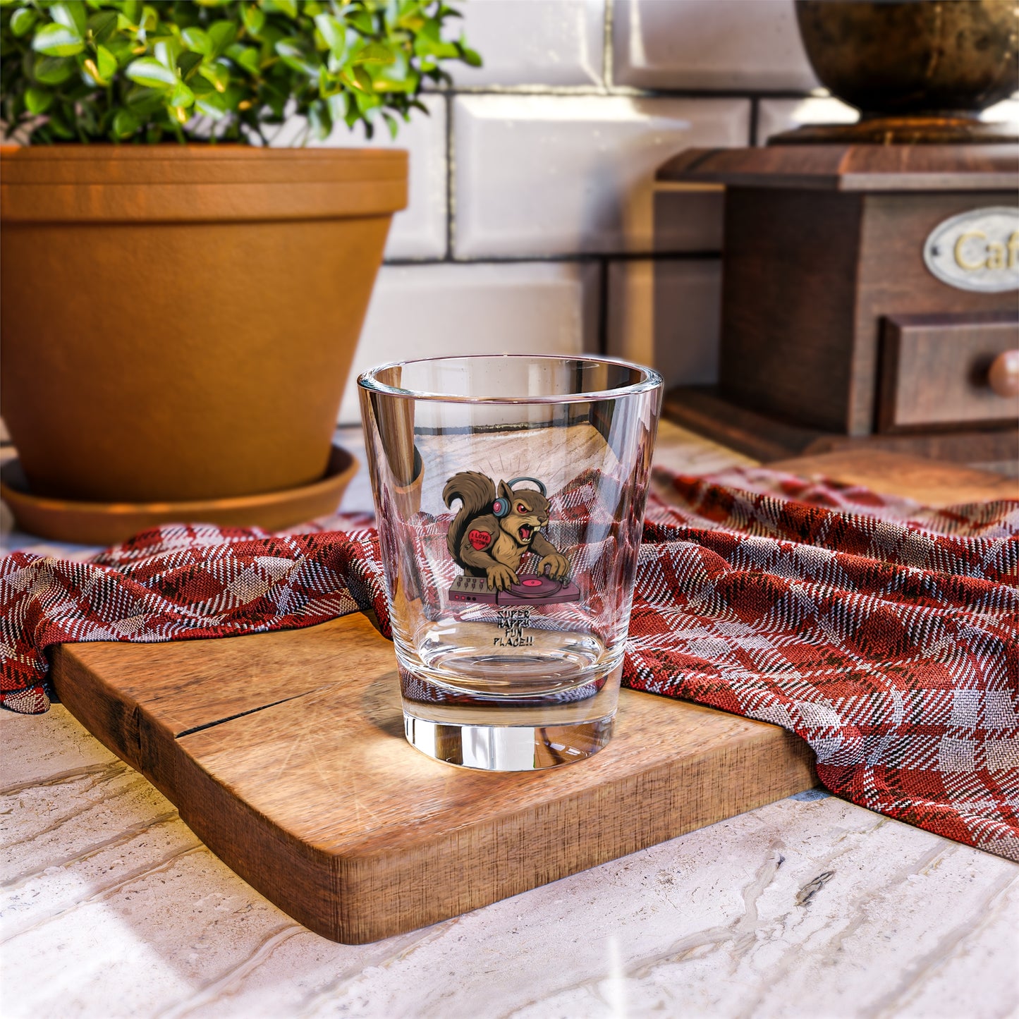 DJ Squirrel Super Happy Fun Place!! Collector Shot Glass