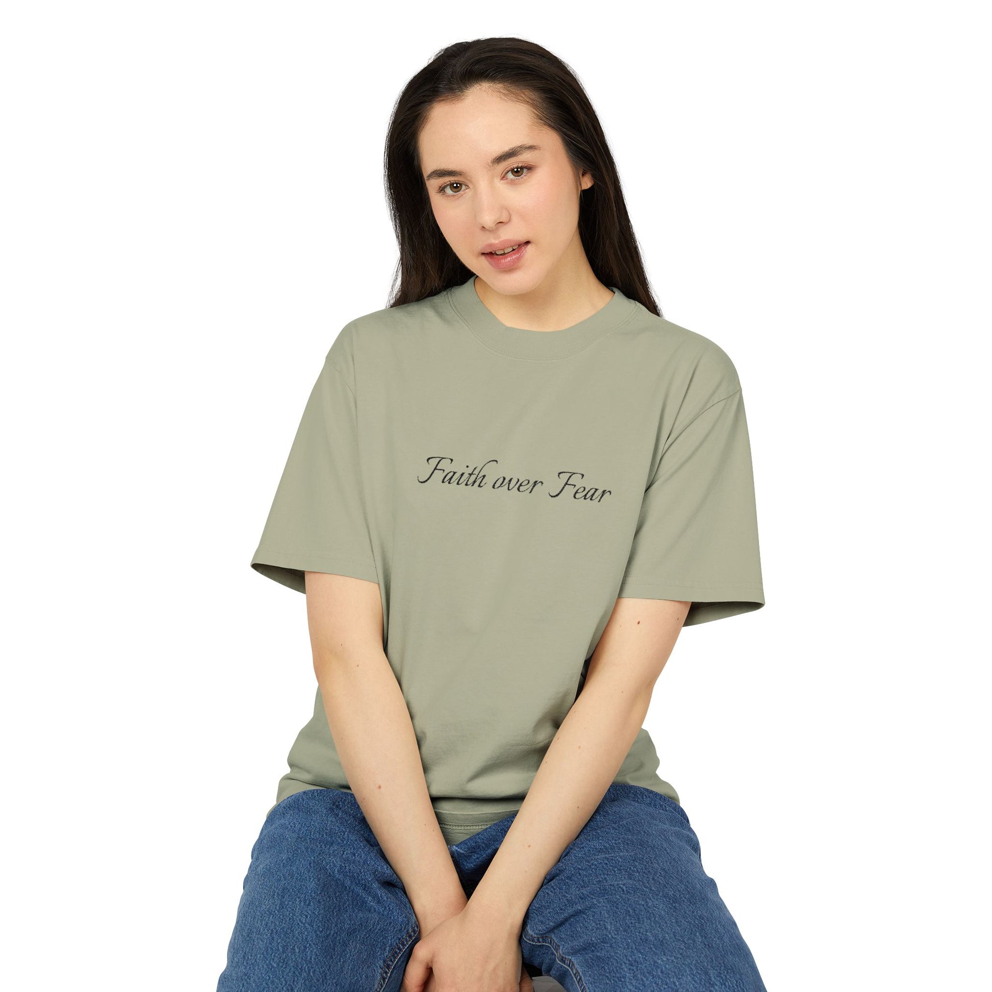 Faith Over Fear Embroidered Unisex Heavy Faded Tee
