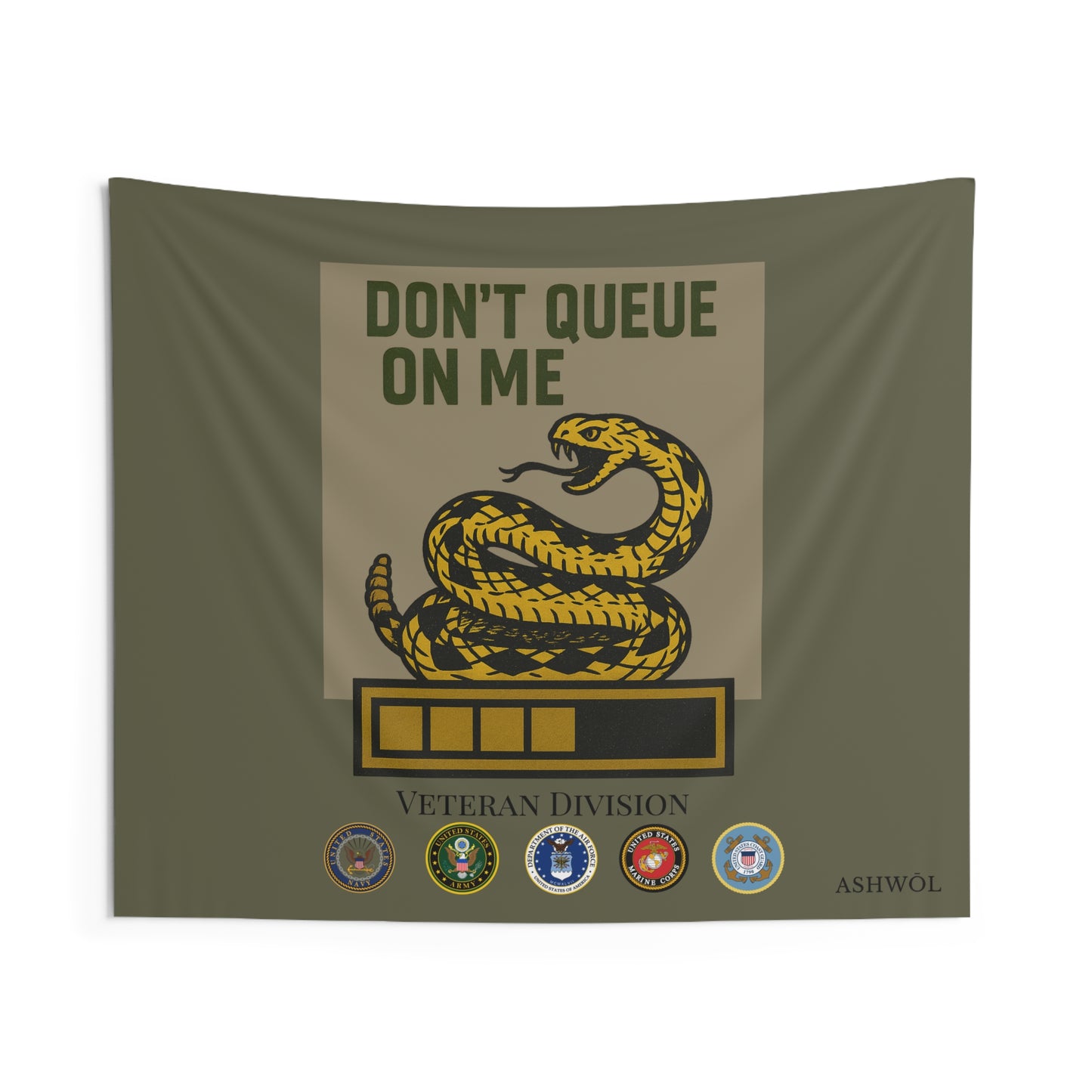 Don't Queue On Me- Veteran Division Tapestry