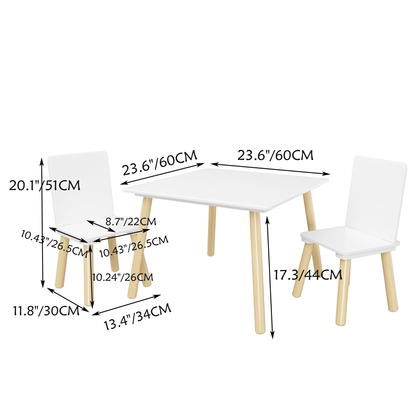 3 Piece Wooden Toddler Table And Chair Set