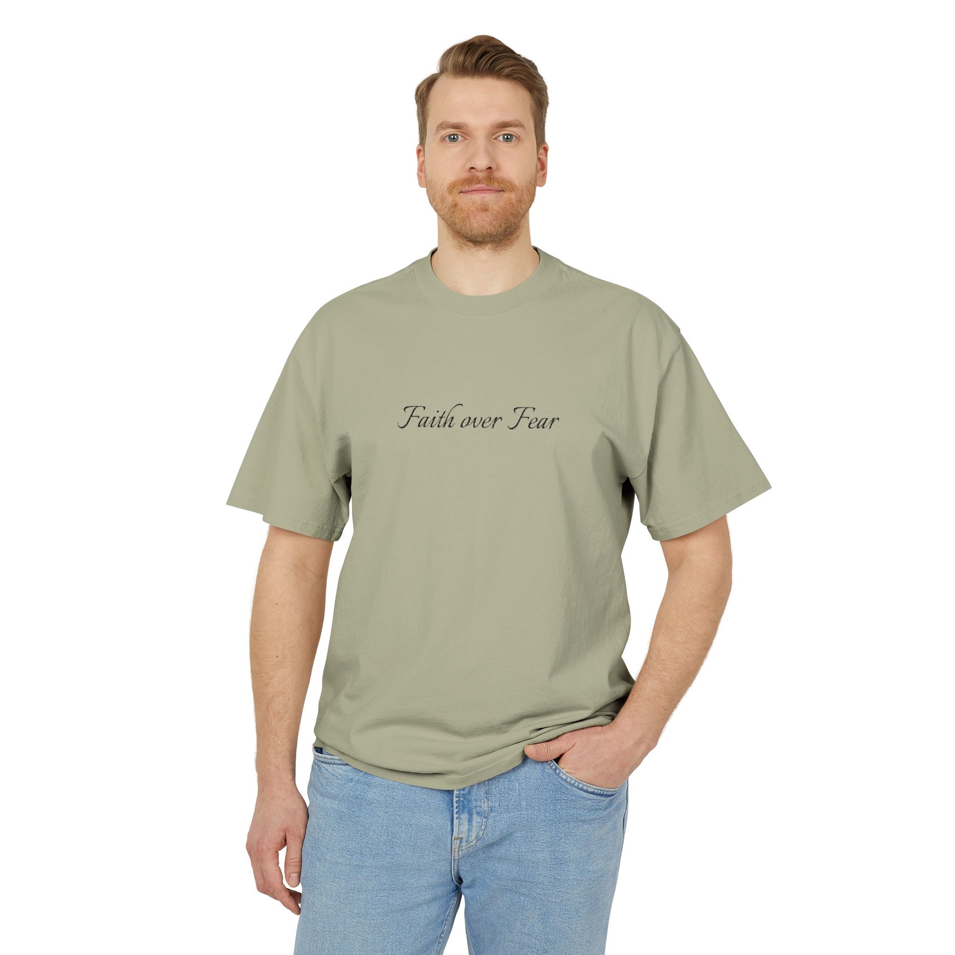 Faith Over Fear Embroidered Unisex Heavy Faded Tee