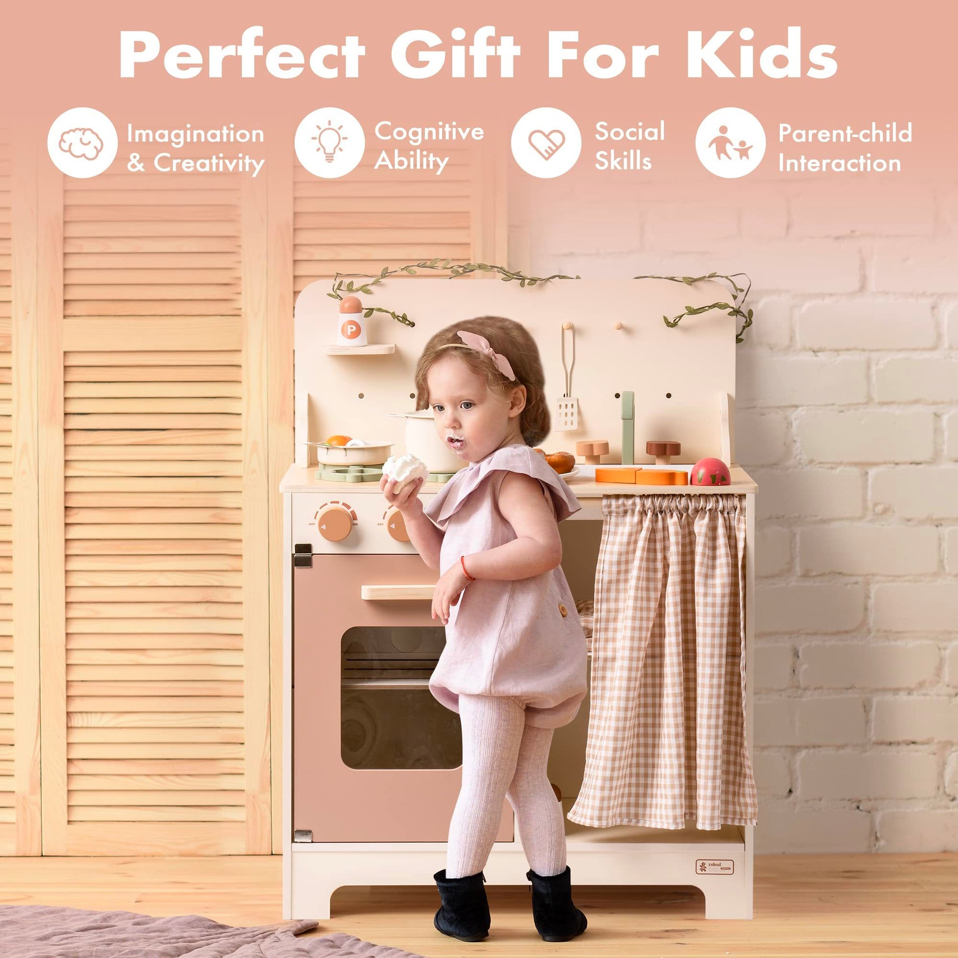 Kids Rustic Wooden Play Kitchen Set