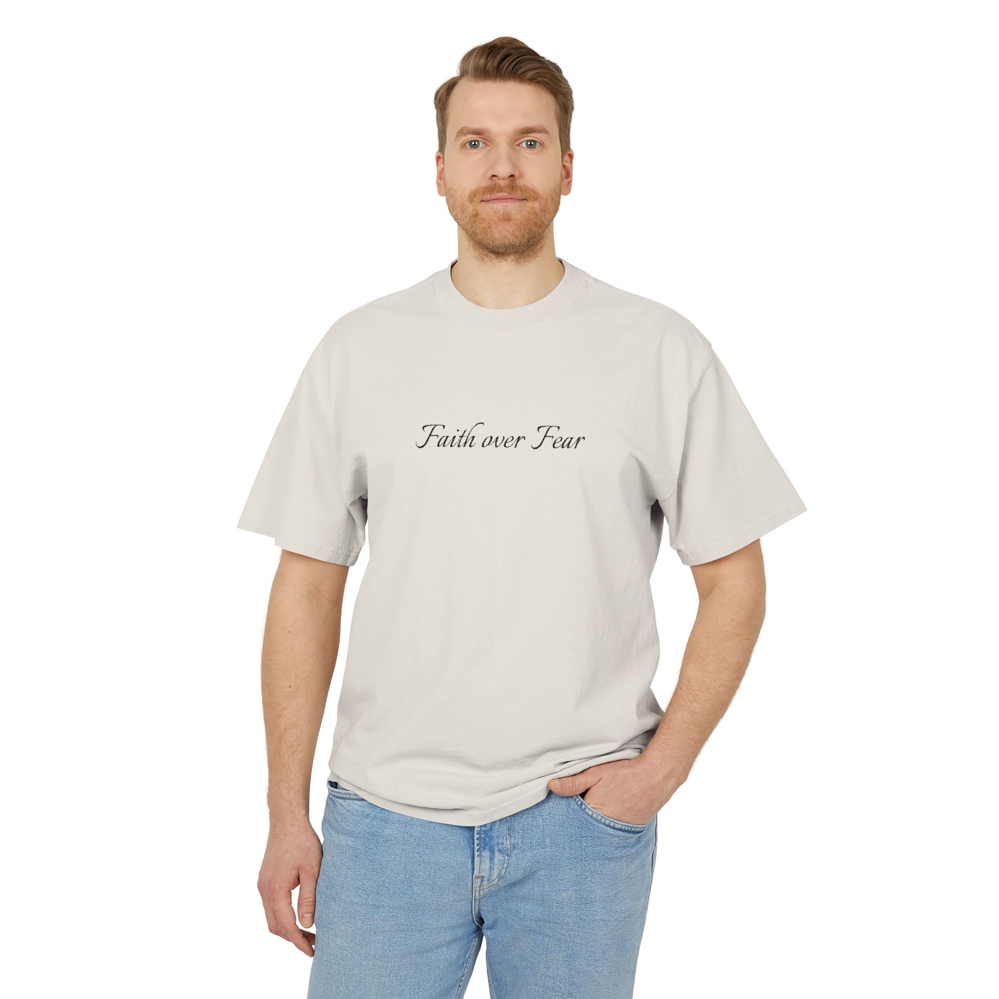 Faith Over Fear Embroidered Unisex Heavy Faded Tee