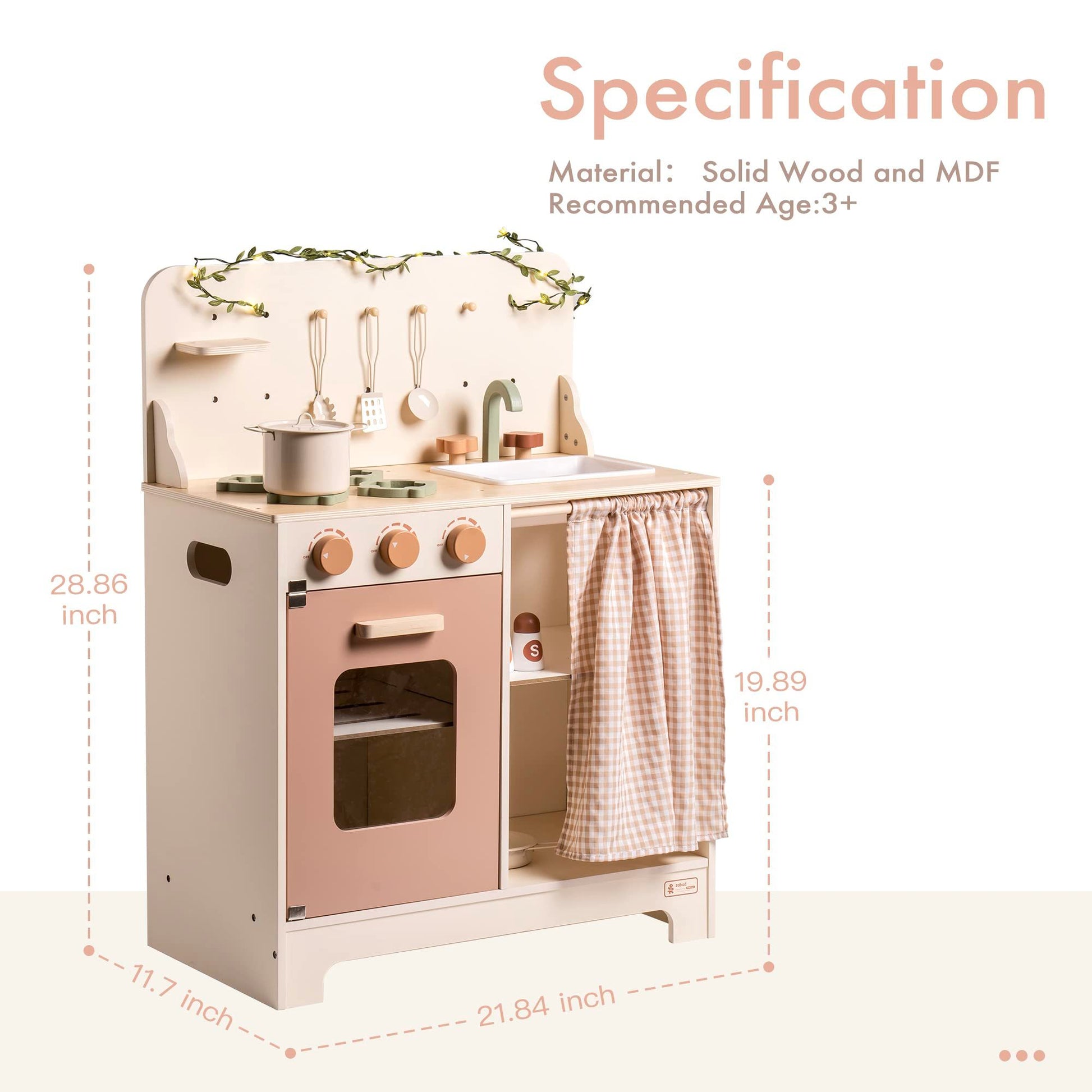 Kids Rustic Wooden Play Kitchen Set
