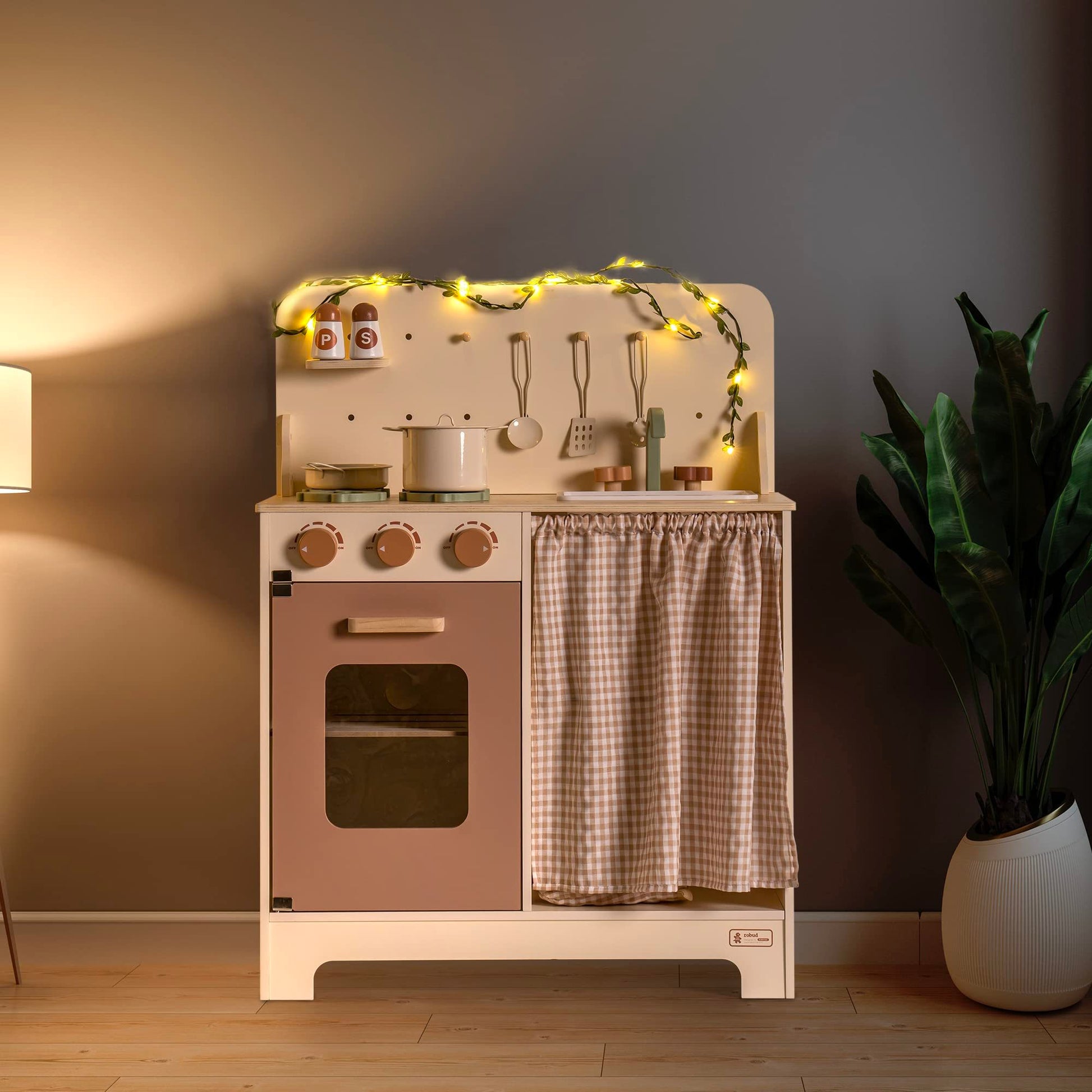 Kids Rustic Wooden Play Kitchen Set