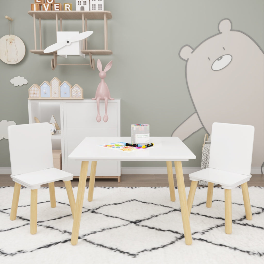 3 Piece Wooden Toddler Table And Chair Set