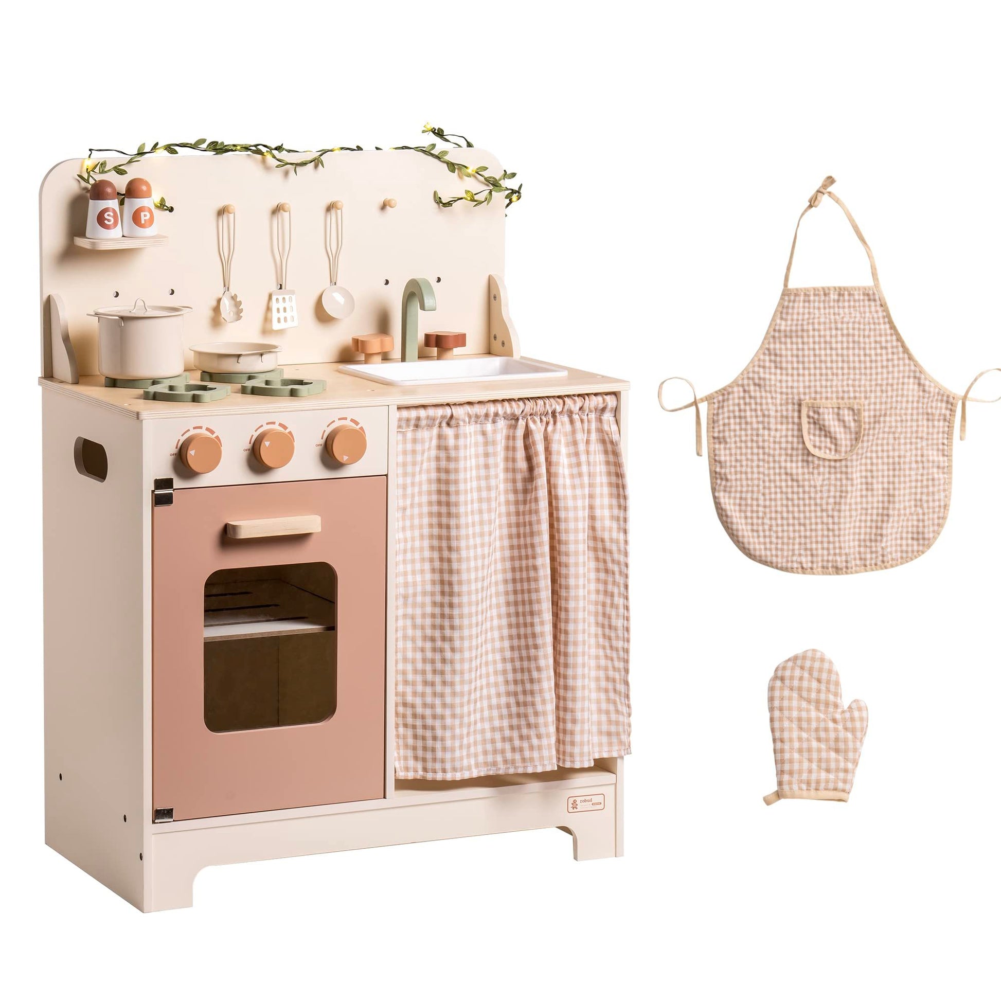 Kids Rustic Wooden Play Kitchen Set